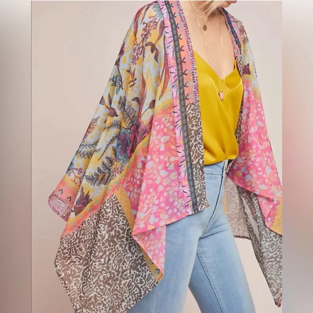 Anthropologie Elizabeth Gillett Floral Scarf Kimono One Size - Picture 1 of 6